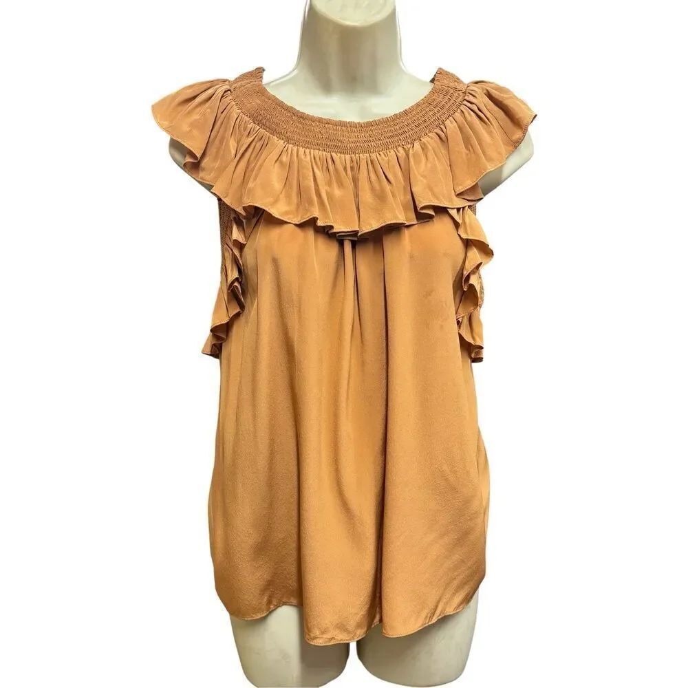 ULLA JOHNSON Ruched Ruffle Silk Top NWT Size 4